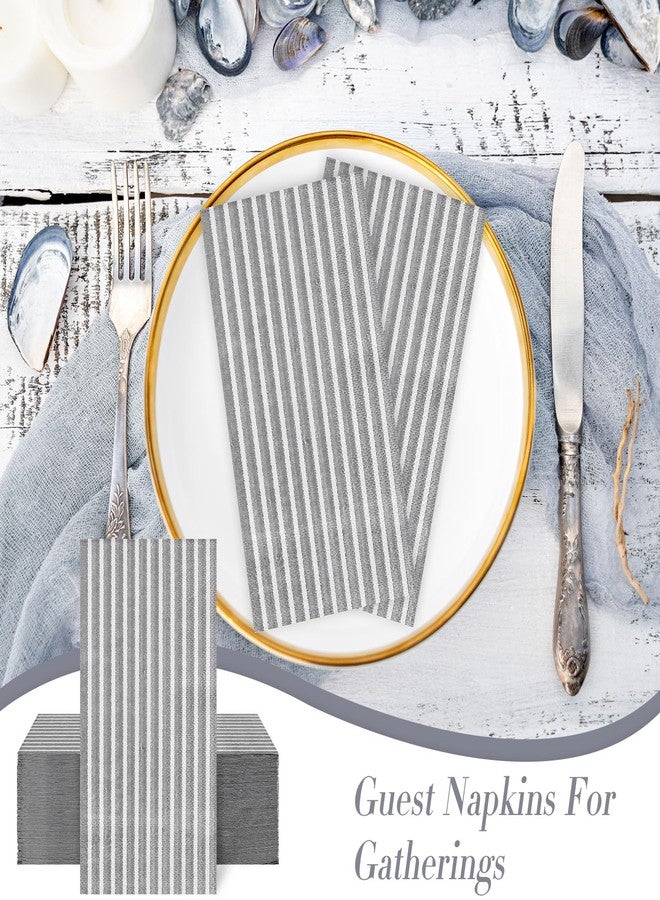 وولاين مجموعة مناديل ضيوف مخططة باللونين الرمادي والأبيض من والين، عبوة من 100 منديل ورقي للاستخدام مرة واحدة، مثالية لحفلات الزفاف وحفلات استقبال المولود الجديد، ولتزيين طاولات المطبخ والحمام. - Image 3